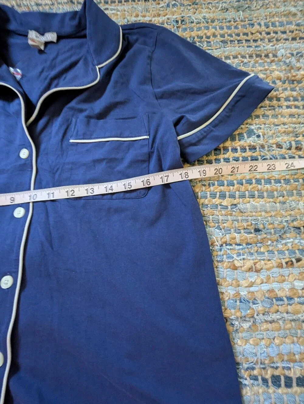 NWT J.Crew Pajama Top S Navy Blue Ivory Piping Button Front Classic Sleepwear